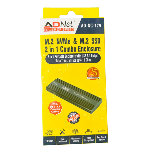 ADNET AD-NC-179 M.2 Nvme & SSD USB 3.1 Enclosure SATA Casing 2 IN 1